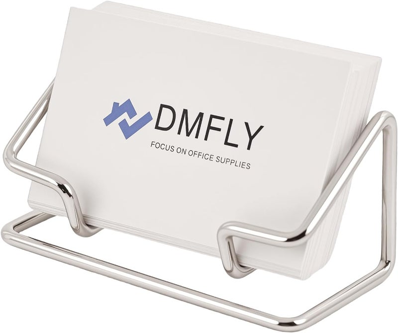 DMFLY Business Card Holder for Desk, Metal Cute Card Display Stand, Compatible with Various Countertops, Horizontal Silver - Image 1